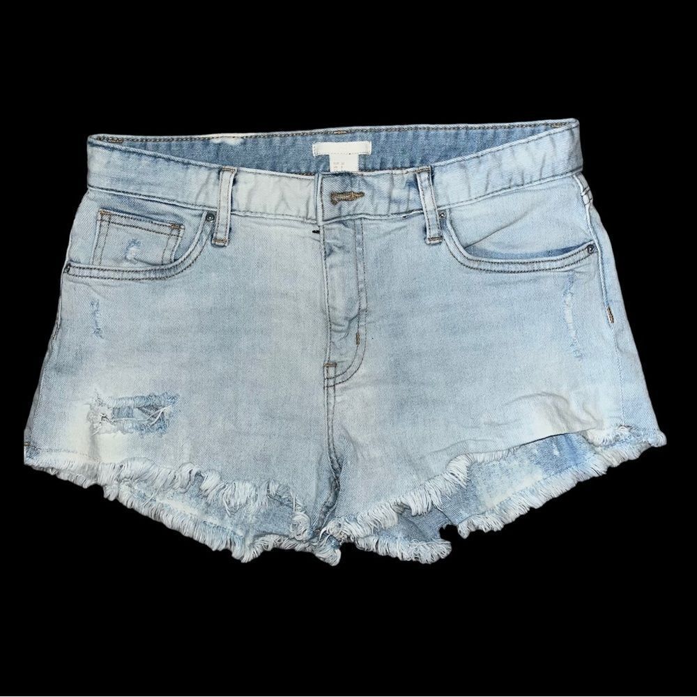 H&M Distressed Light Blue Denim Cut Off Shorts Size 8